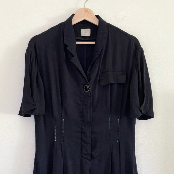 Frontrow Maison Marais Sablier Linen Blend Pleated Midi Shirt Dress Navy Small - Picture 7 of 16